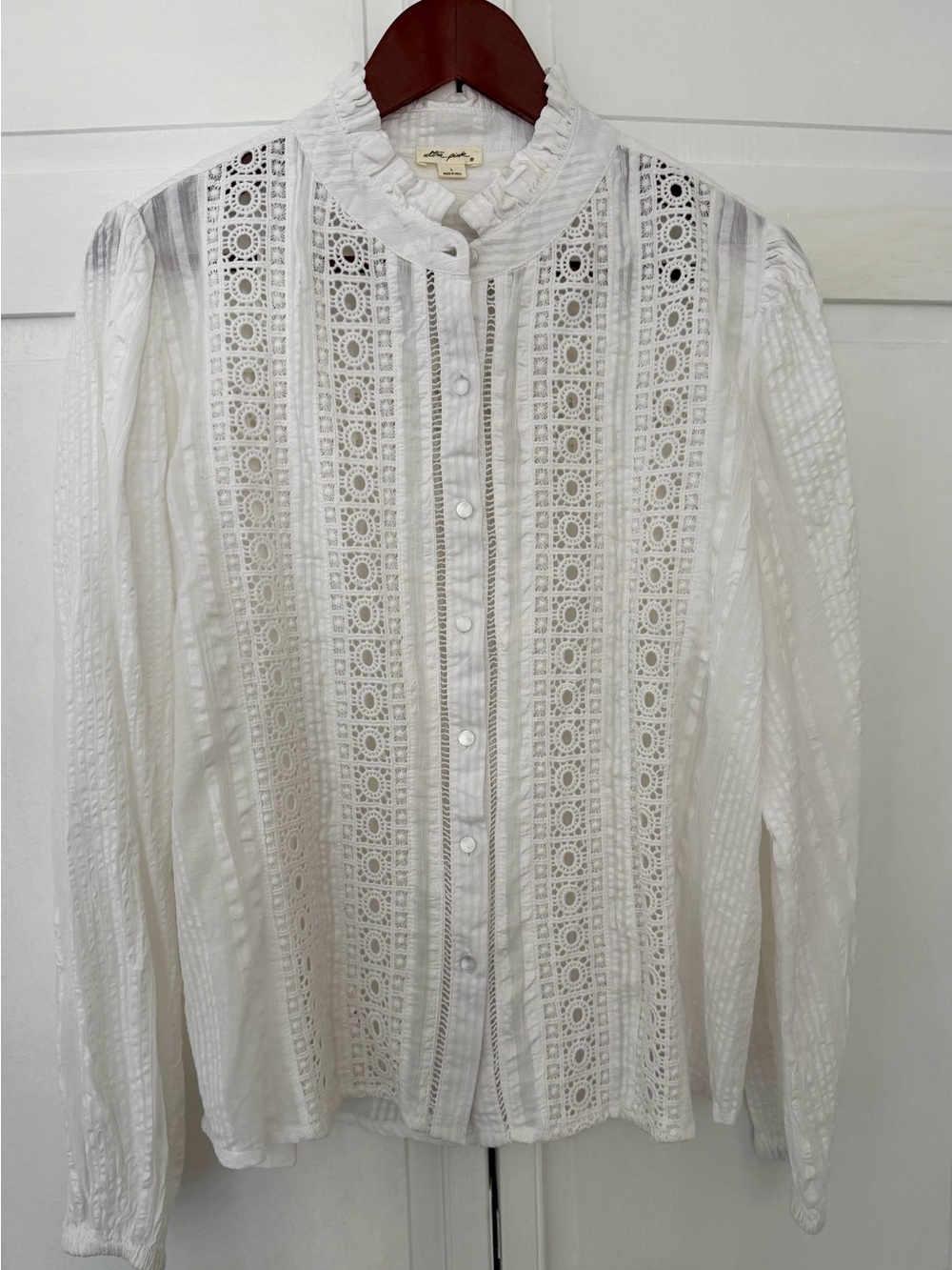Ultra Pink White Lace-Trim Button Front Shirt Jacket